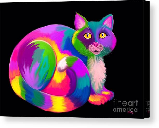 Colorful Cat Artwork Canvas Print featuring the painting Neon Bright Cat by Nick Gustafson