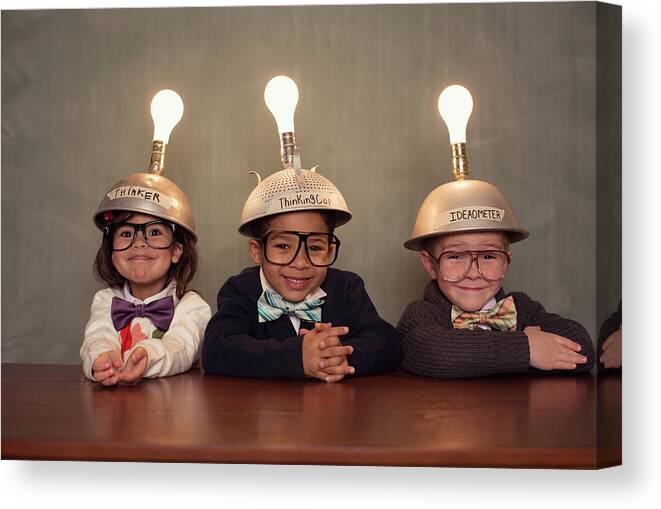 4-5 Years Canvas Print featuring the photograph Nerd Children Wearing Lighted Mind by Richvintage
