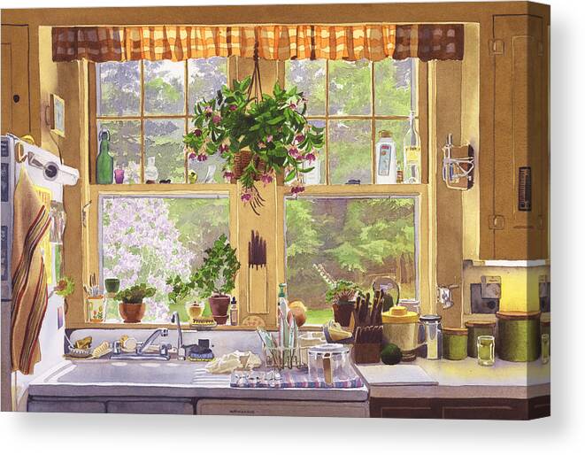 New England Canvas Print featuring the painting New England Kitchen Window by Mary Helmreich