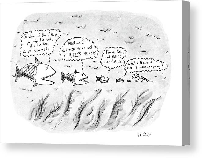 Fish Canvas Print featuring the drawing New Yorker March 19th, 1990 by Roz Chast