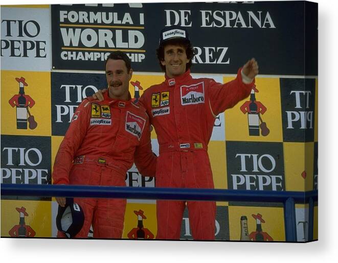 Sport Canvas Print featuring the photograph Nigel Mansell and Alain Prost. by Pascal Rondeau
