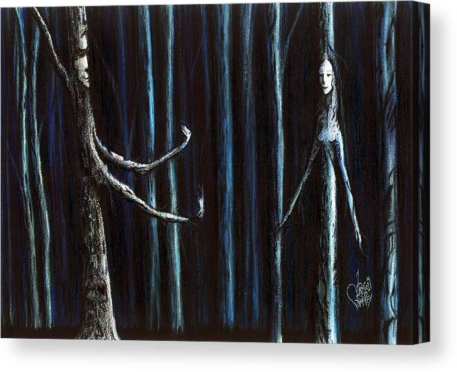 Trees Canvas Print featuring the drawing Nightfall Secret by Danielle R T Haney