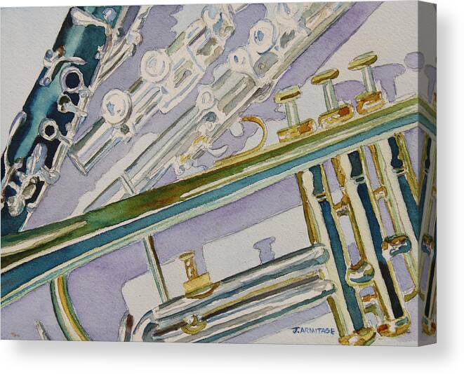 Clarinet Canvas Print featuring the painting Noon Trio by Jenny Armitage