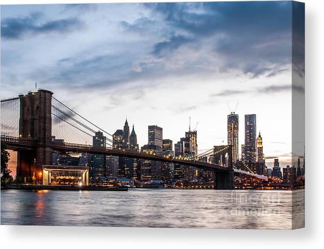 Nyc Canvas Print featuring the photograph NYC Brooklyn Bridge by Hannes Cmarits