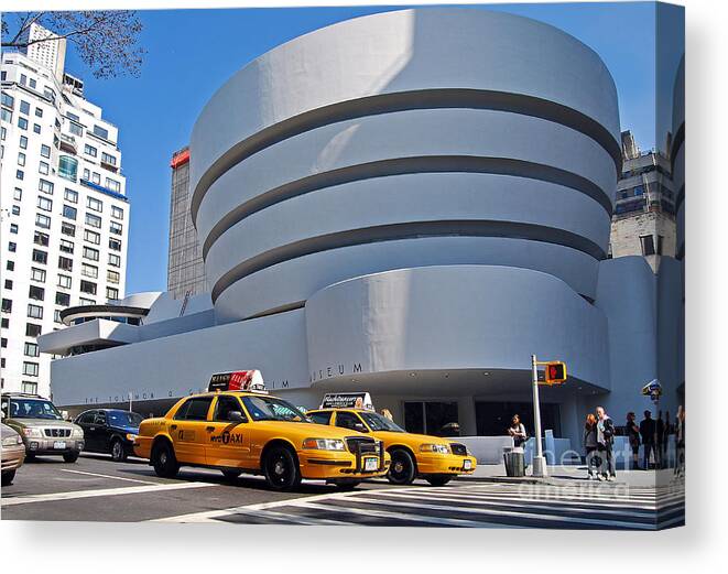 Usa Canvas Print featuring the photograph New York City - The Guggenheim Museum and Yellow Cabs by Carlos Alkmin