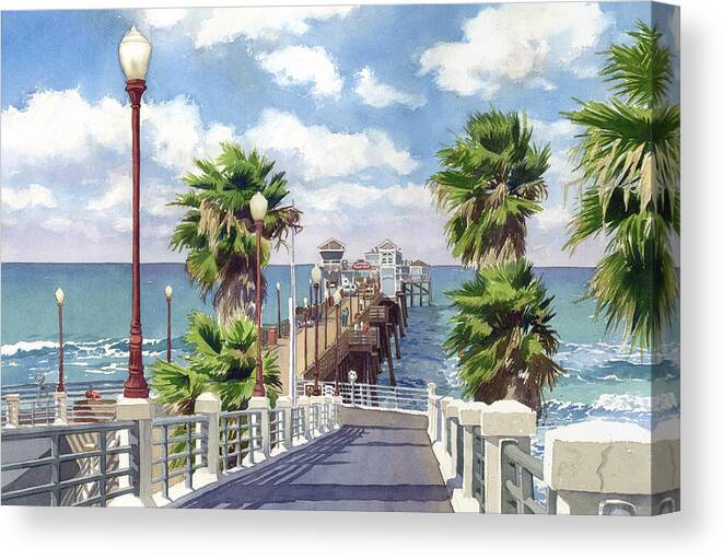 Oceanside Canvas Print featuring the painting Oceanside Pier by Mary Helmreich