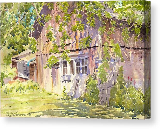 Wood Structure Canvas Print featuring the painting Old Garage by David Gilmore