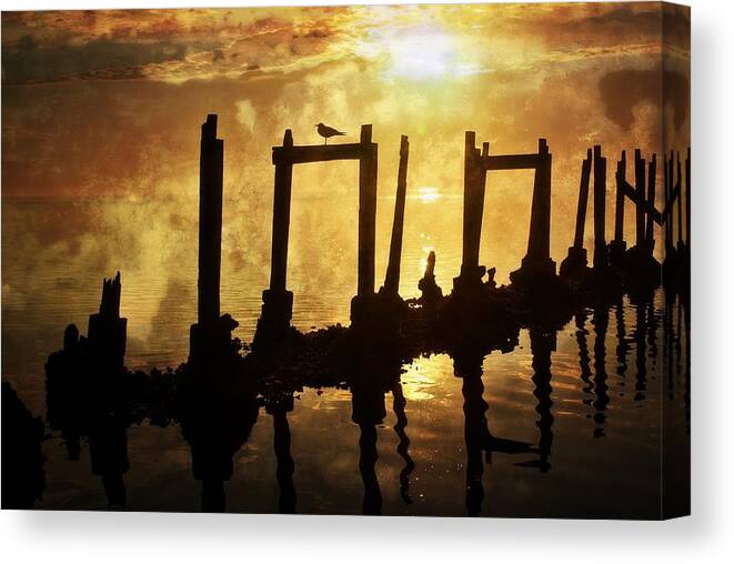 Sunset Canvas Print featuring the photograph Old Pier At Sunset by Marty Koch