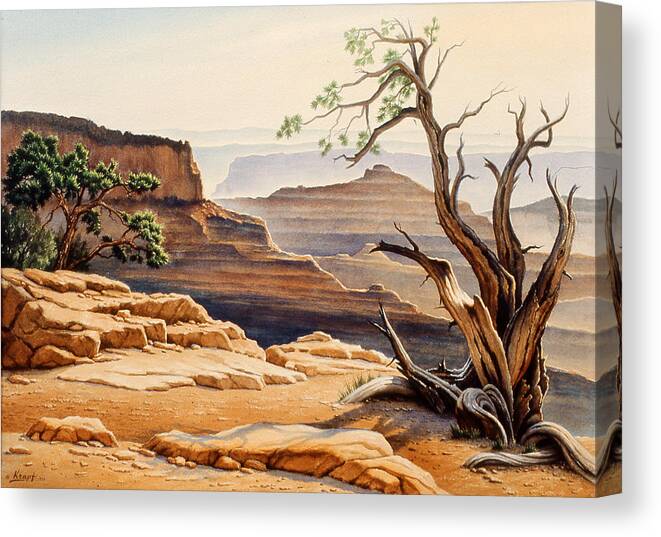 Landscape Canvas Print featuring the painting Old Tree at the Canyon by Paul Krapf