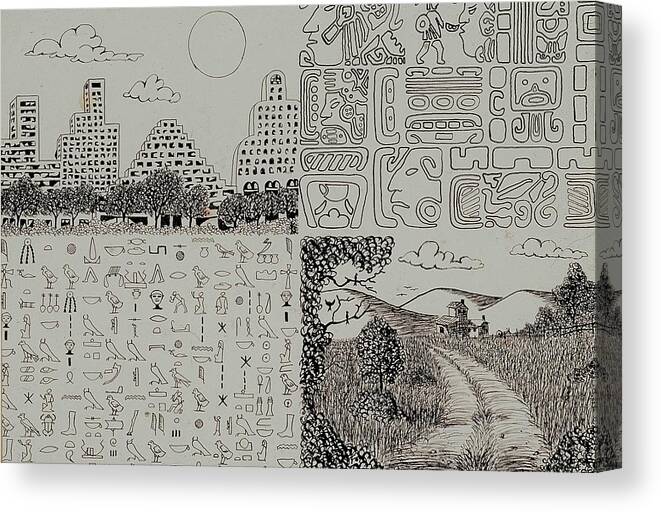 Pen And Ink Drawing Canvas Print featuring the drawing Old World New World by Karen Buford
