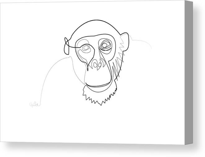 Minimal Canvas Print featuring the digital art Oneline Monkey by Quibe Sarl