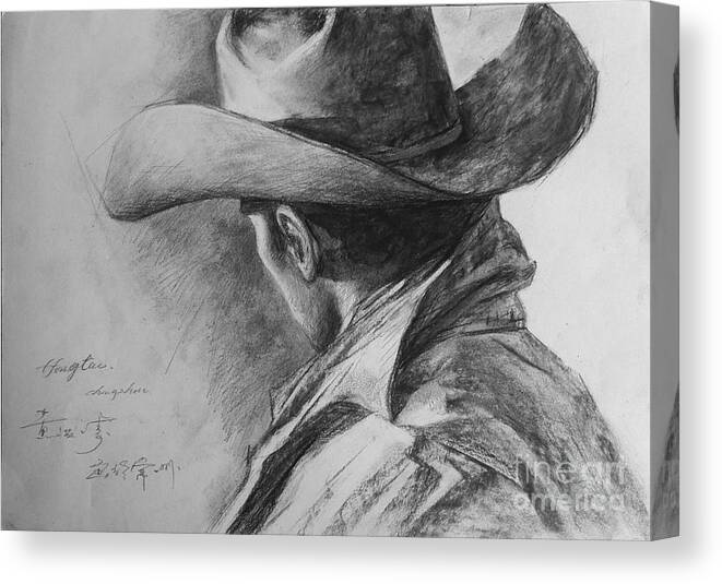 Original Man Cowboy Pencil Drawing Sketch Art On Peper By Hongtao