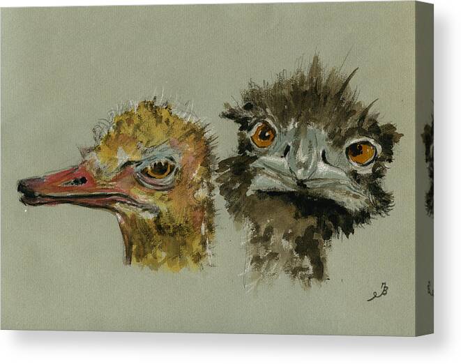 Ostrich Bird Canvas Print featuring the painting Ostrichs head study by Juan Bosco