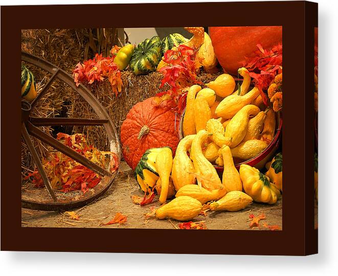 Still Life Canvas Print featuring the pyrography Our Harvest Today by Lena Wilhite