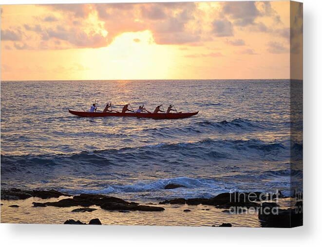 Outrigger Canvas Print featuring the photograph Outrigger Canoe at Sunset in Kailua Kona by Catherine Sherman