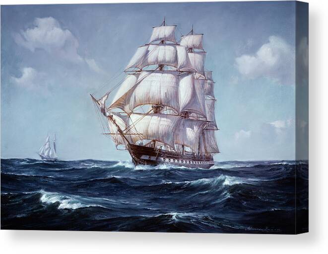 Horizontal Canvas Print featuring the painting Painting Of The Square Rigged Frigate by Vintage Images
