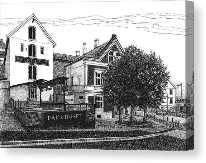 Pakkhuset Canvas Print featuring the drawing Pakkhuset by Janet King