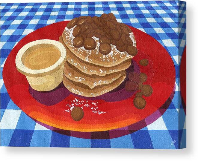 Pancakes Chocolate Breakfast Food Canvas Print featuring the painting Pancakes week 4 by Meg Shearer