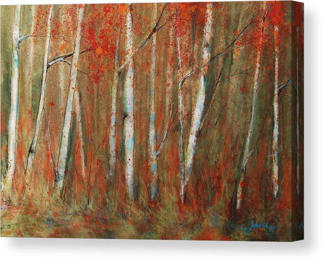 Birch Trees Canvas Print featuring the painting Paper Birch by Jani Freimann