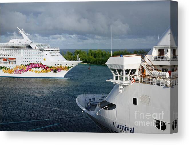 Bahamas Canvas Print featuring the photograph Passing Cruise Ships by Amy Cicconi