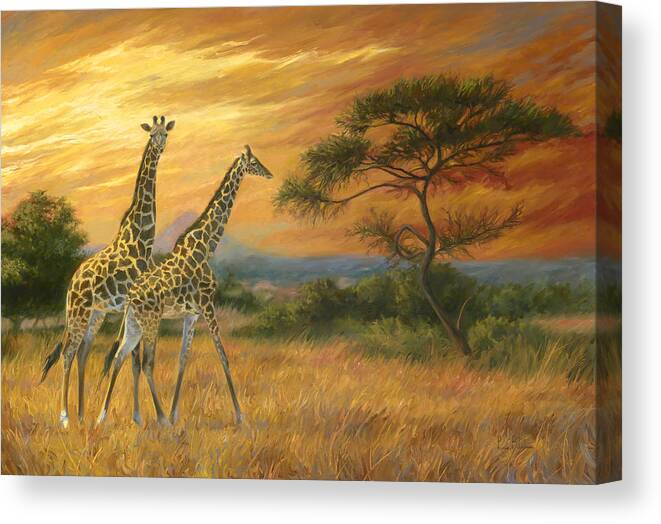 Giraffe Canvas Print featuring the painting Passing Through by Lucie Bilodeau