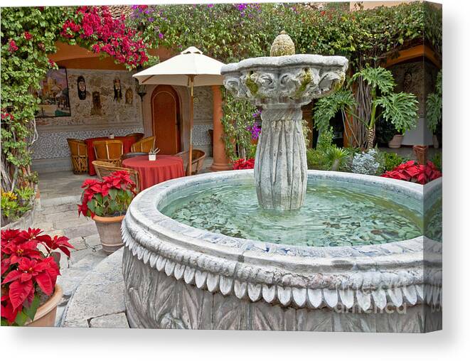 Patio Canvas Print featuring the photograph Patio And Fountain by Richard & Ellen Thane