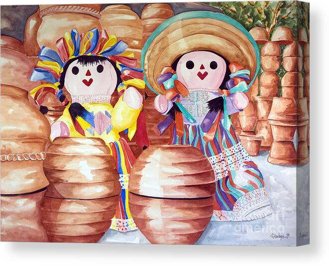 Girls Canvas Print featuring the painting Peek-A-Boo Pots by Kandyce Waltensperger