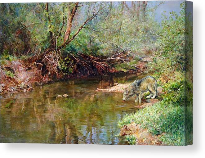 Wolf Canvas Print featuring the painting Pleasure Of The Enchanted Wolf by Svitozar Nenyuk