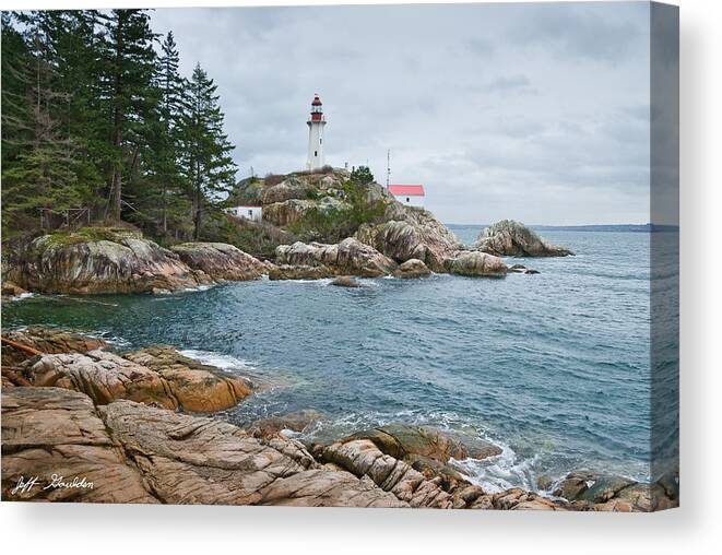 Architecture Canvas Print featuring the photograph Point Atkinson Lighthouse and Rocky Shore by Jeff Goulden