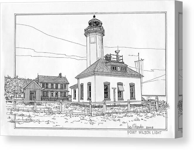 Point Wilson Light Canvas Print featuring the drawing Point Wilson Light by Ira Shander