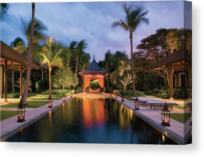 No People Canvas Print featuring the photograph Pool And Poolside Pavilion by Scott Frances