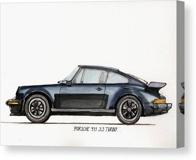 Porsche Canvas Print featuring the painting Porsche 911 930 turbo by Juan Bosco