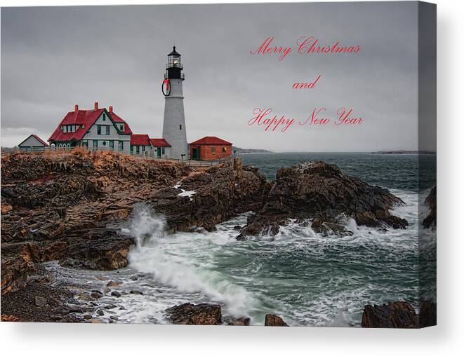 Architecture Canvas Print featuring the photograph Portland Head Light at Christmas by Richard Bean