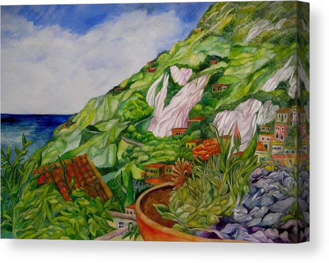 Italy Canvas Print featuring the painting Positano Terrace by Kandy Cross