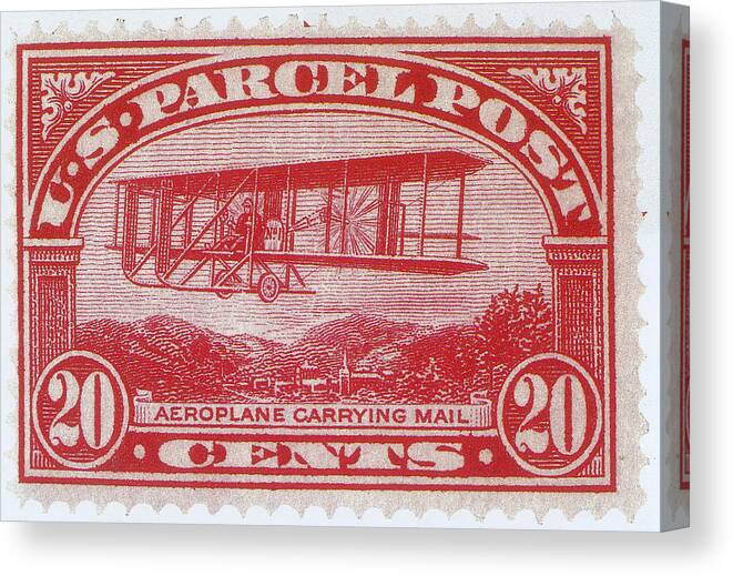 Philately Canvas Print featuring the photograph Postal Biplane, U.s. Parcel Post Stamp by Science Source