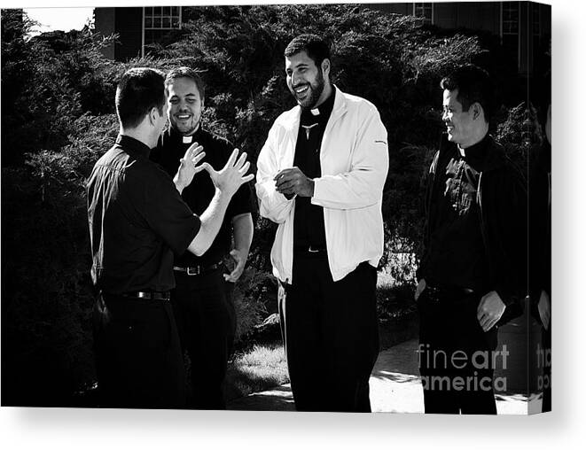 Blackandwhite Canvas Print featuring the photograph Priest Camaraderie by Frank J Casella