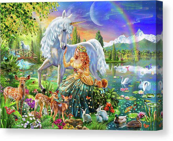 Adrian Chesterman Canvas Print featuring the drawing Princess and Unicorn by MGL Meiklejohn Graphics Licensing