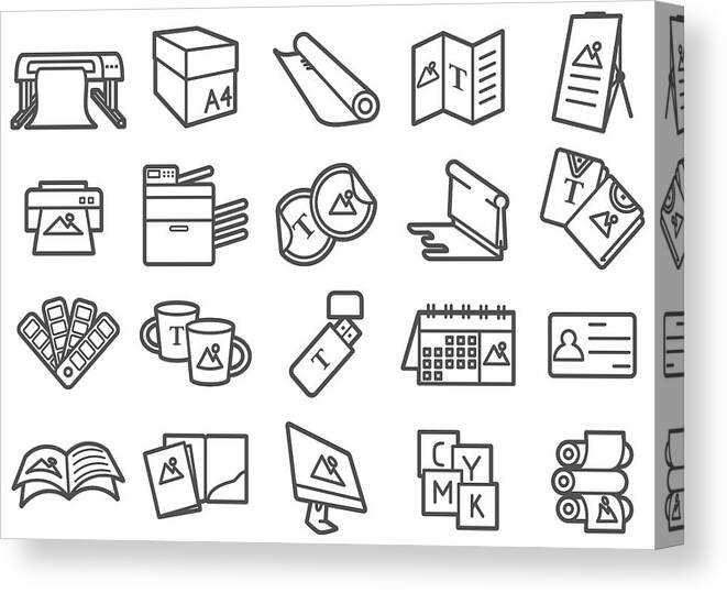 Brochure Cover Canvas Print featuring the drawing Print Shop Line Icons Set by Supphawat Satichob