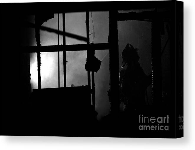 Firefighter Canvas Print featuring the photograph Pulling Ceiling by Frank J Casella