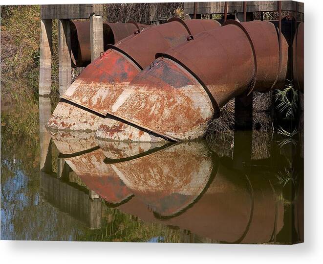 Water Canvas Print featuring the photograph Pumphouse Intake Pipes by Stuart Litoff