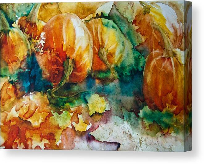 Pumpkins Canvas Print featuring the painting Pumpkin Patch by Jani Freimann