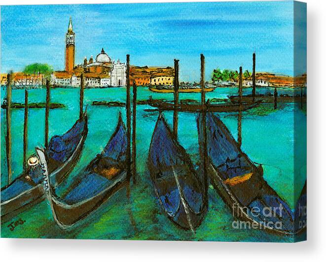 Venice Canvas Print featuring the painting Quattro Gondola Venice by Jackie Sherwood