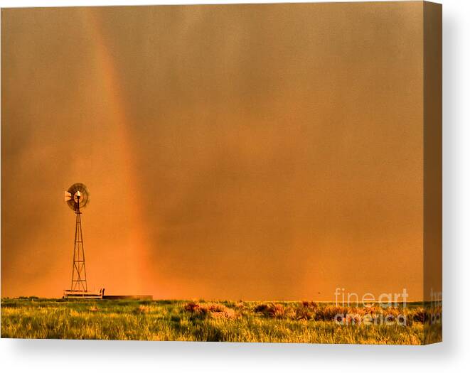 Landscape Canvas Print featuring the photograph Rainbow and the Windmill by Steven Reed