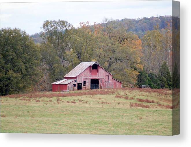Barn Canvas Print featuring the photograph Red Barn in the Pasture by Bill TALICH
