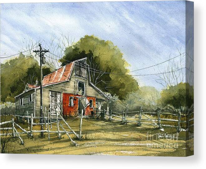  Canvas Print featuring the painting Red Brick Barn by Tim Oliver