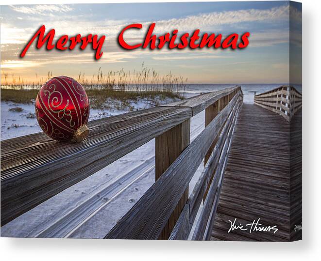 Christmas Canvas Print featuring the digital art Red Bulb on the Rail by Michael Thomas