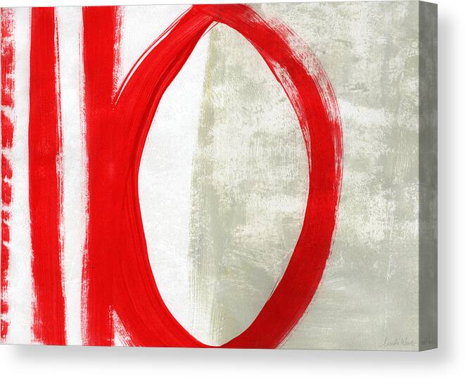 Red Canvas Print featuring the painting Red Circle 5- abstract painting by Linda Woods
