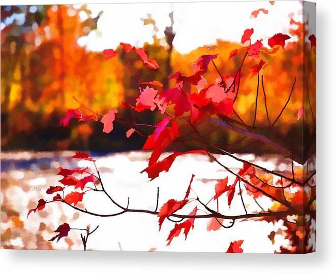 Connecticut Canvas Print featuring the photograph Red Leaves Across the Pond by Allan Van Gasbeck