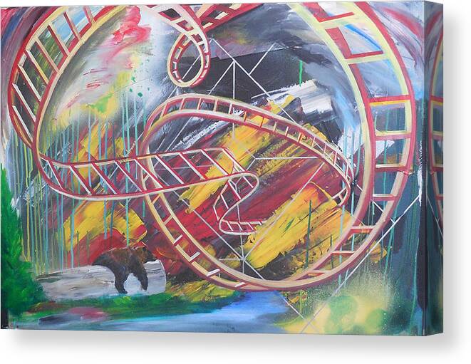 Bear Canvas Print featuring the painting RollerCoaster Bear by Toblerusse 