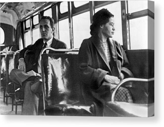 1956 Canvas Print featuring the photograph Rosa Parks On Bus by Underwood Archives
